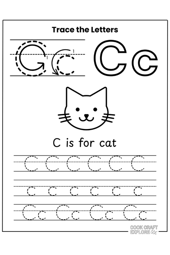 Letter C Tracing Worksheet for Kids