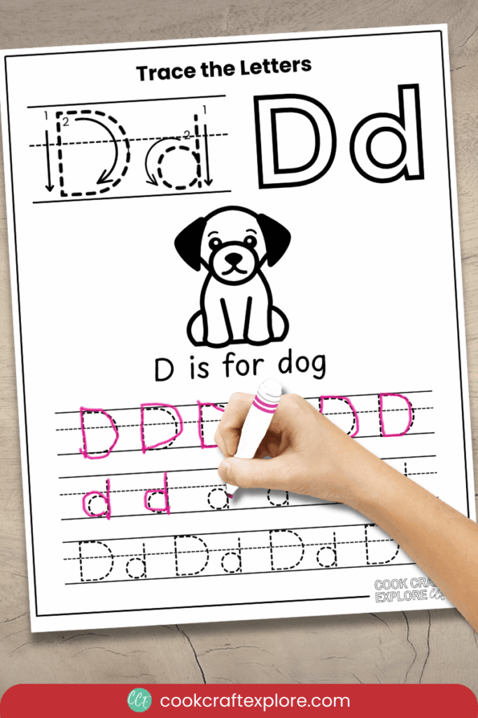 letter d tracing printable worksheet
